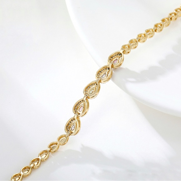 Teardrop Bracelet 14K Gold Plated Colorful Real Zirconia Dainty Jewelry - Picture 5 of 11